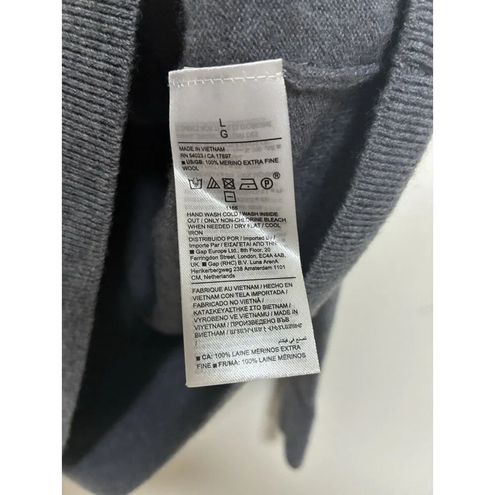 Banana Republic Italian Wool Sweater Men’s Large V Neck Grey Business Casual